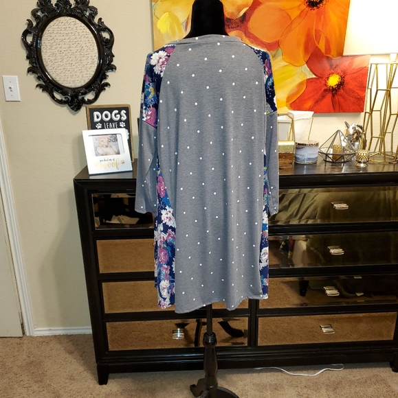 NWOT Egs by éloges Charcoal Polka-dot Floral Trim Shift Dress Size 2XL - Picture 3 of 10